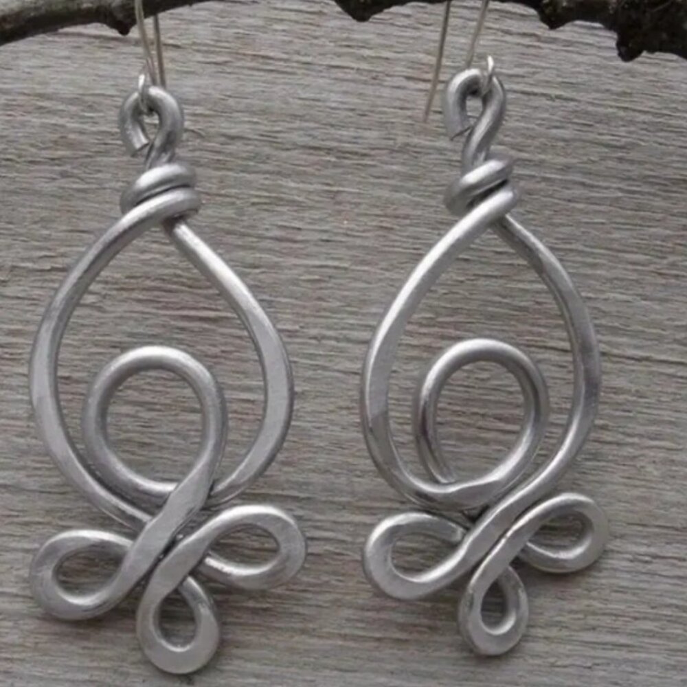 Vintage Retro Bohemian Large Celtic Knot Dangle Earrings Silver Electro-Plated